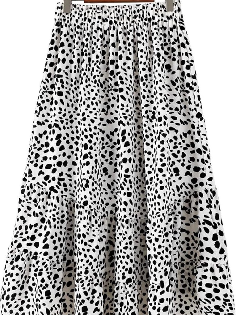 Black & White Dalmatian  casual chic Print Tiered Midi Skirt size M - Picture 13 of 14